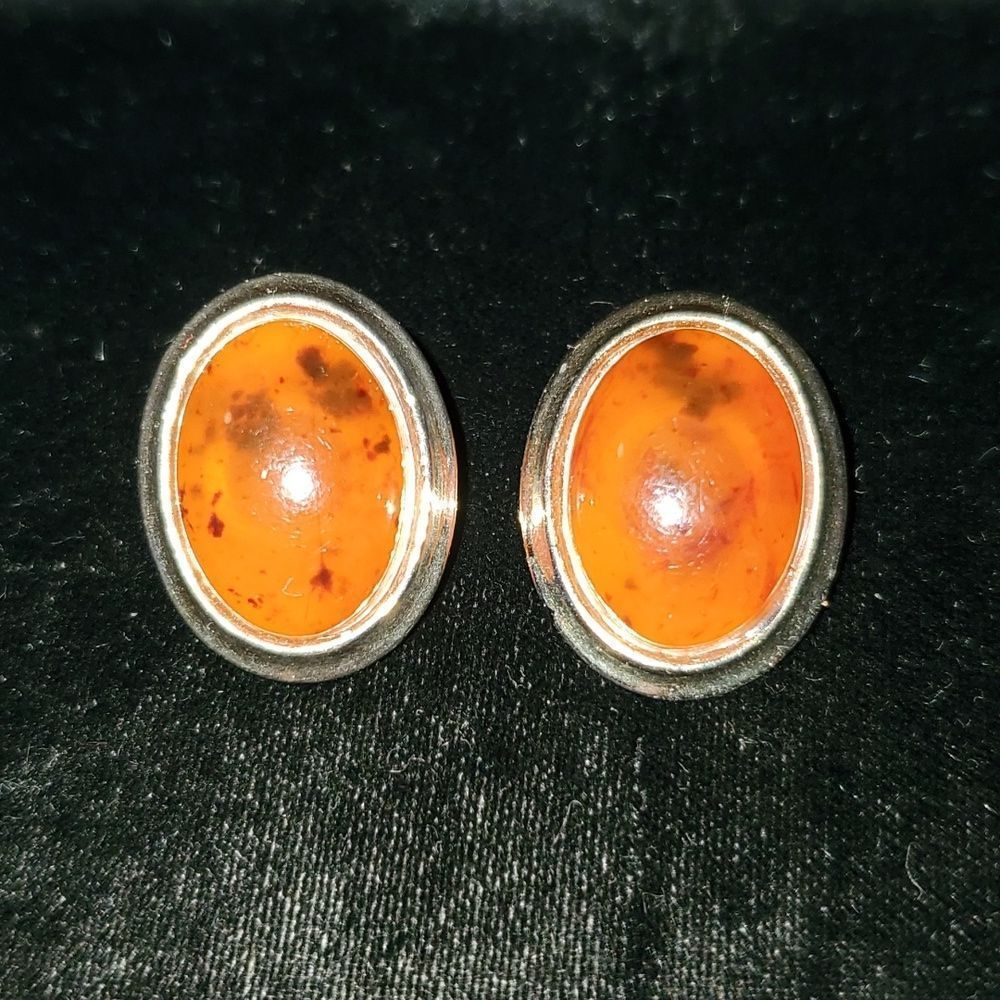 Vintage Goldtone Faux‎ Amber Clip-On Earrings